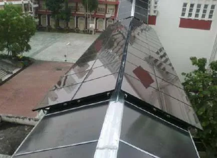 BIPV solar panels on pitched roof at SMK St John, Bukit Nanas, Kuala Lumpur